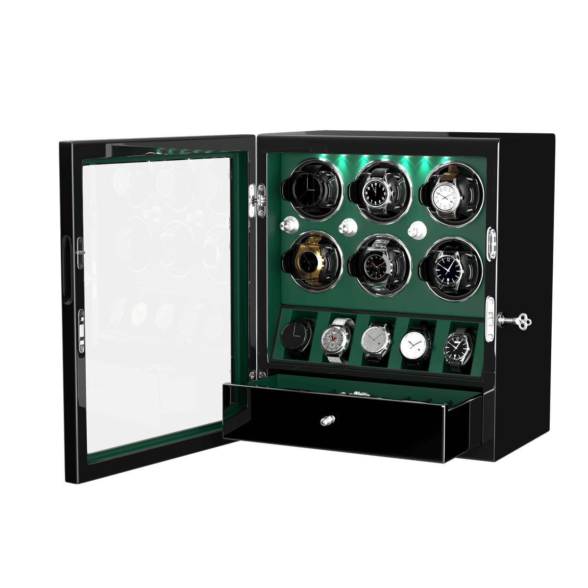 Compact 6 Watch Winders with 5 Extra Watches Storage Space Mabuchi Mot