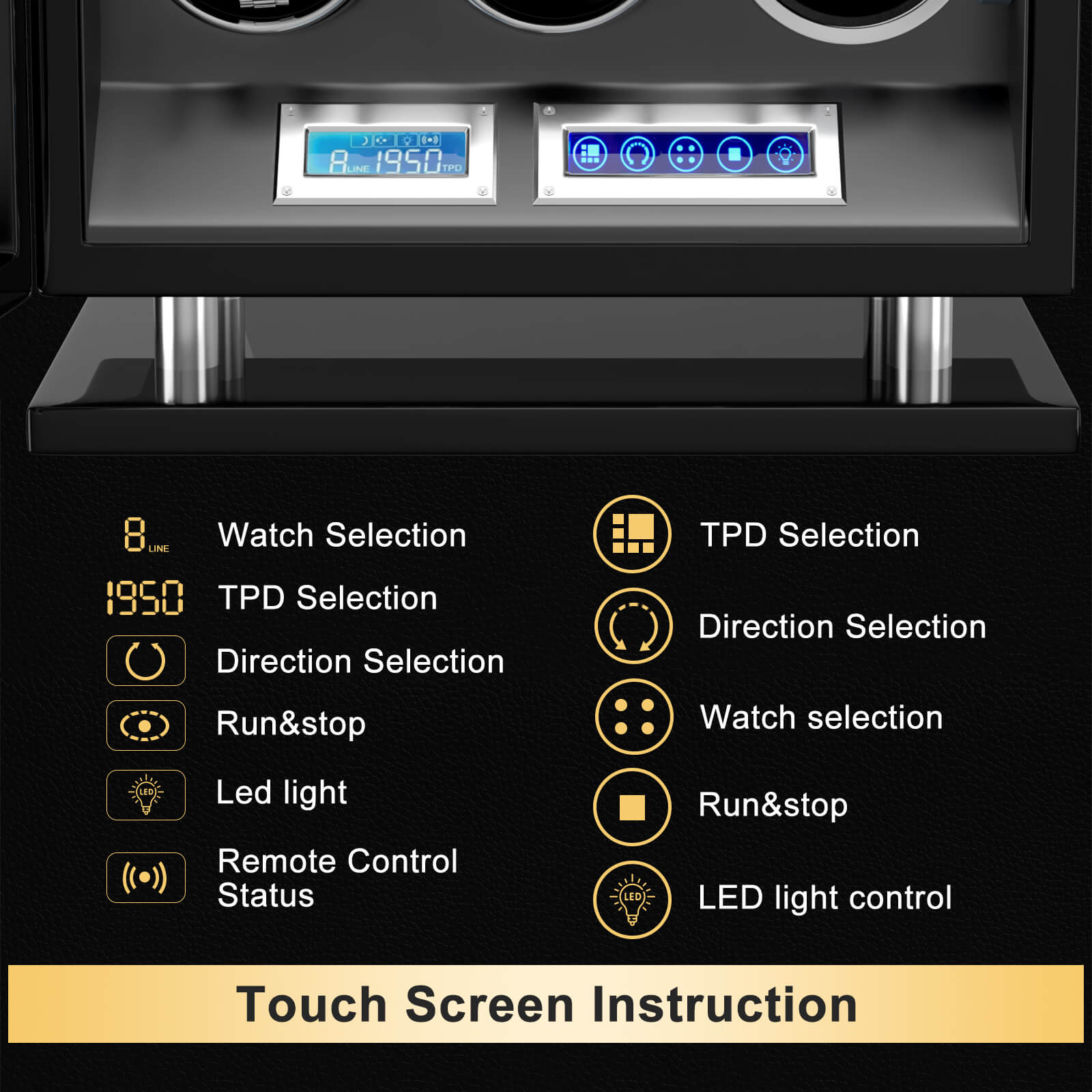 Fingerprint Unlock Watch Winder for 12 Automatic Watches with LCD Touchscreen Control