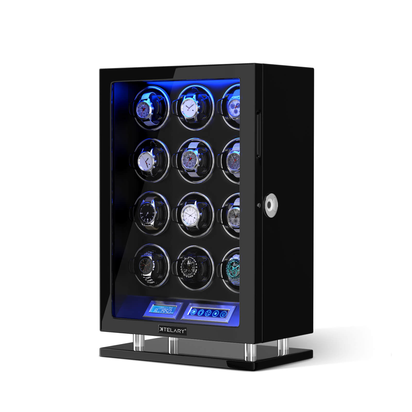 Fingerprint Unlock Watch Winder for 12 Automatic Watches with LCD Touchscreen Control
