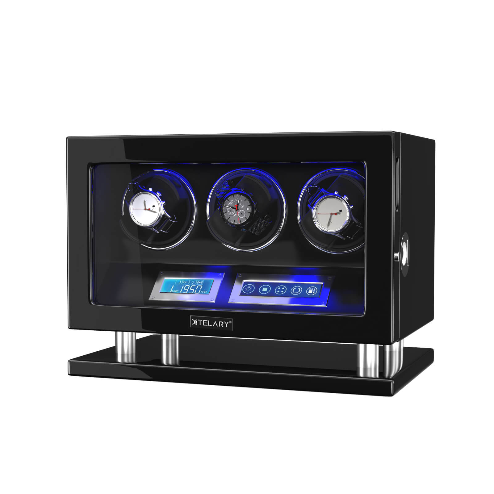 Fingerprint Unlock Watch Winder for 3 Slot Winding Spaces Automatic Watches with LCD Touchscreen Control