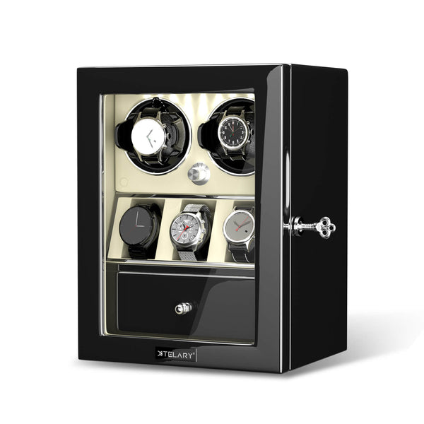 Compact 2 Watch Winders with 3 Watches Organizer Jewellery Display - Off White