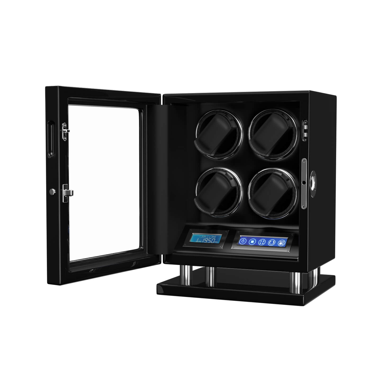 Fingerprint Unlock Watch Winder for 4 Automatic Watches with Blue LED Light Japanese Motors