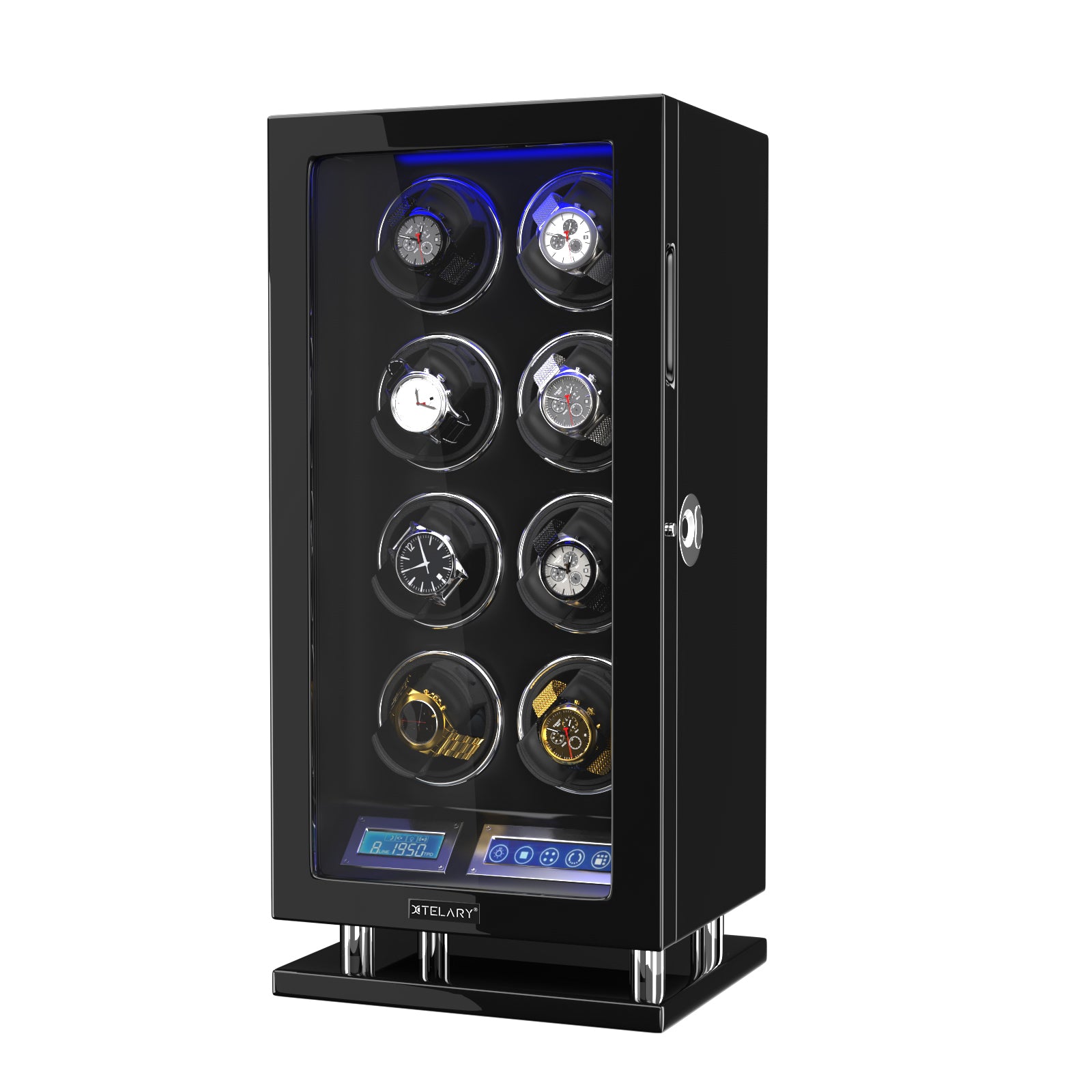 Watch Winder for 8 Automatic Watches with Fingerprint Unlock Ultra-Quiet Motors