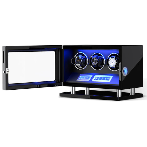 Fingerprint Unlock Watch Winder for 3 Slot Winding Spaces Automatic Watches with LCD Touchscreen Control