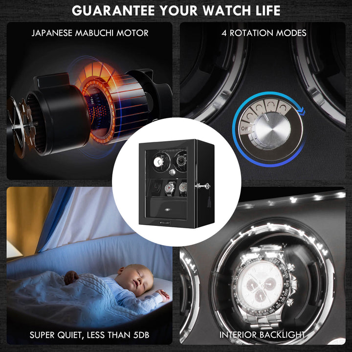 Remontoir compact pour 2 montres avec 3 moteurs Mabuchi silencieux pour rangement supplémentaire
