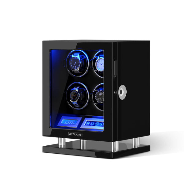 Fingerprint Unlock Watch Winder for 4 Automatic Watches with Blue LED Light Japanese Motors