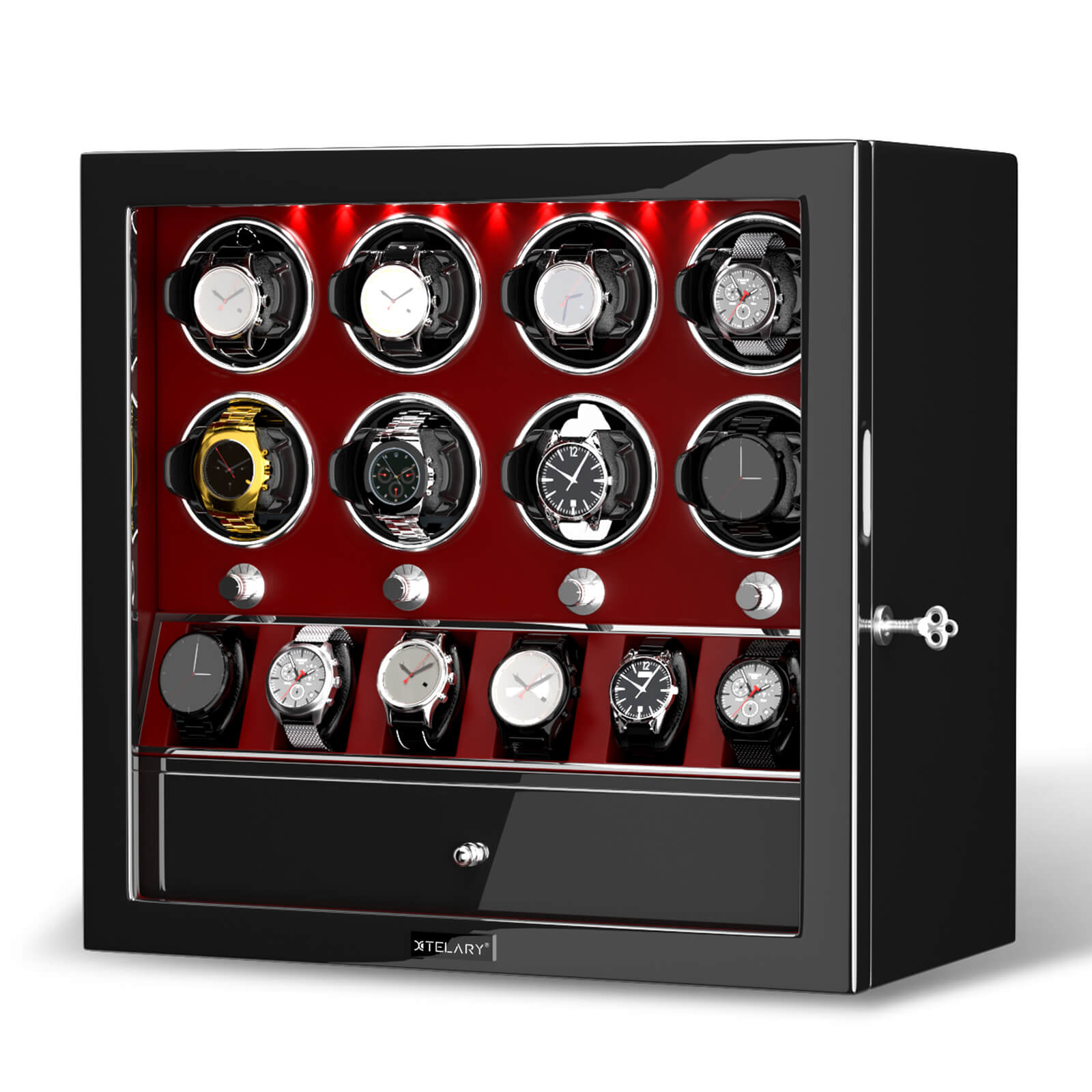 Compact 8 Watch Winders with 6 Watches Organizer Case Automatic Rotati ...