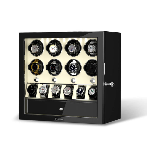 Compact 8 Watch Winders with 6 Watches Large Storage Space Quiet Mabuchi Motor - Off-white