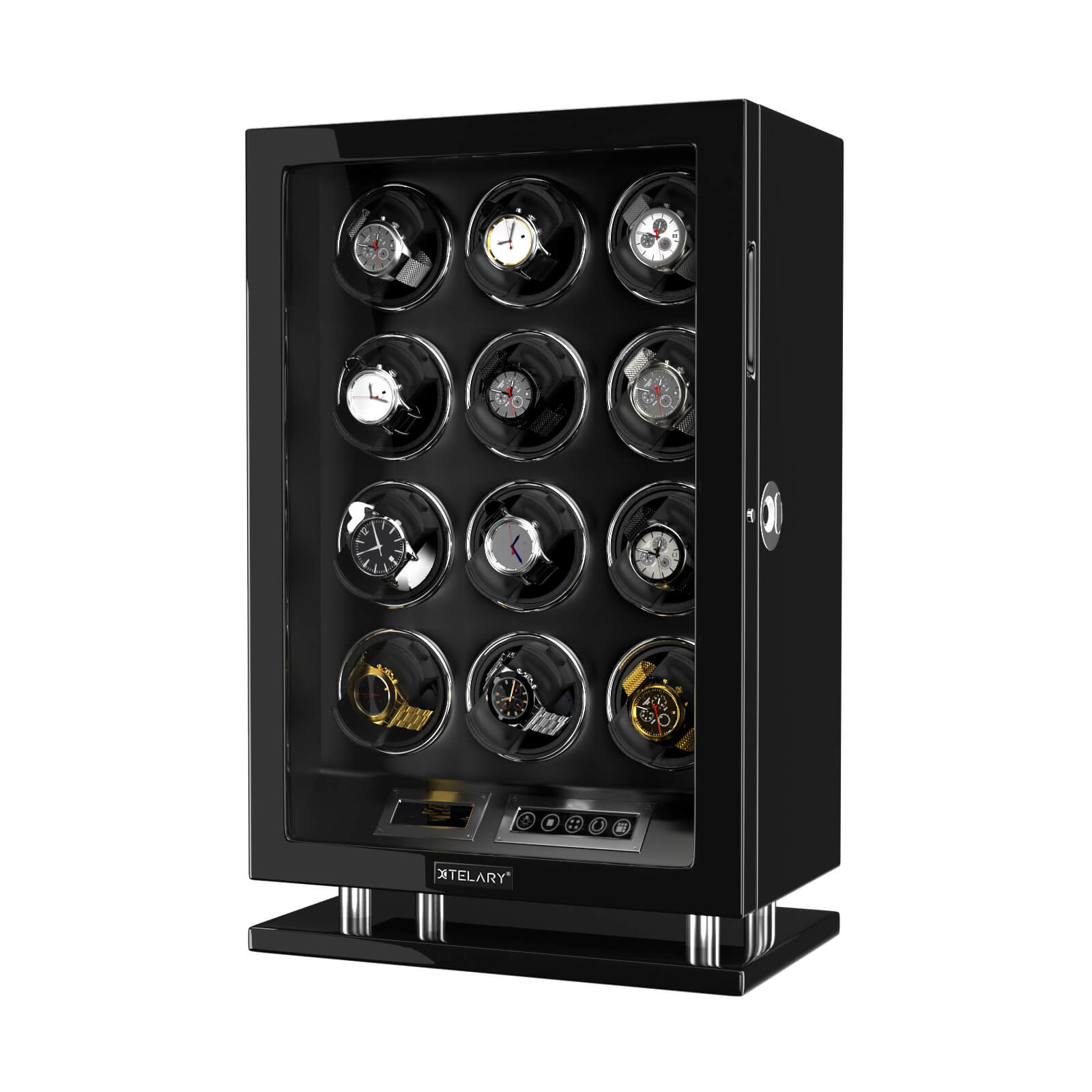 Fingerprint Unlock Watch Winder for 12 Automatic Watches with LCD Touchscreen Control