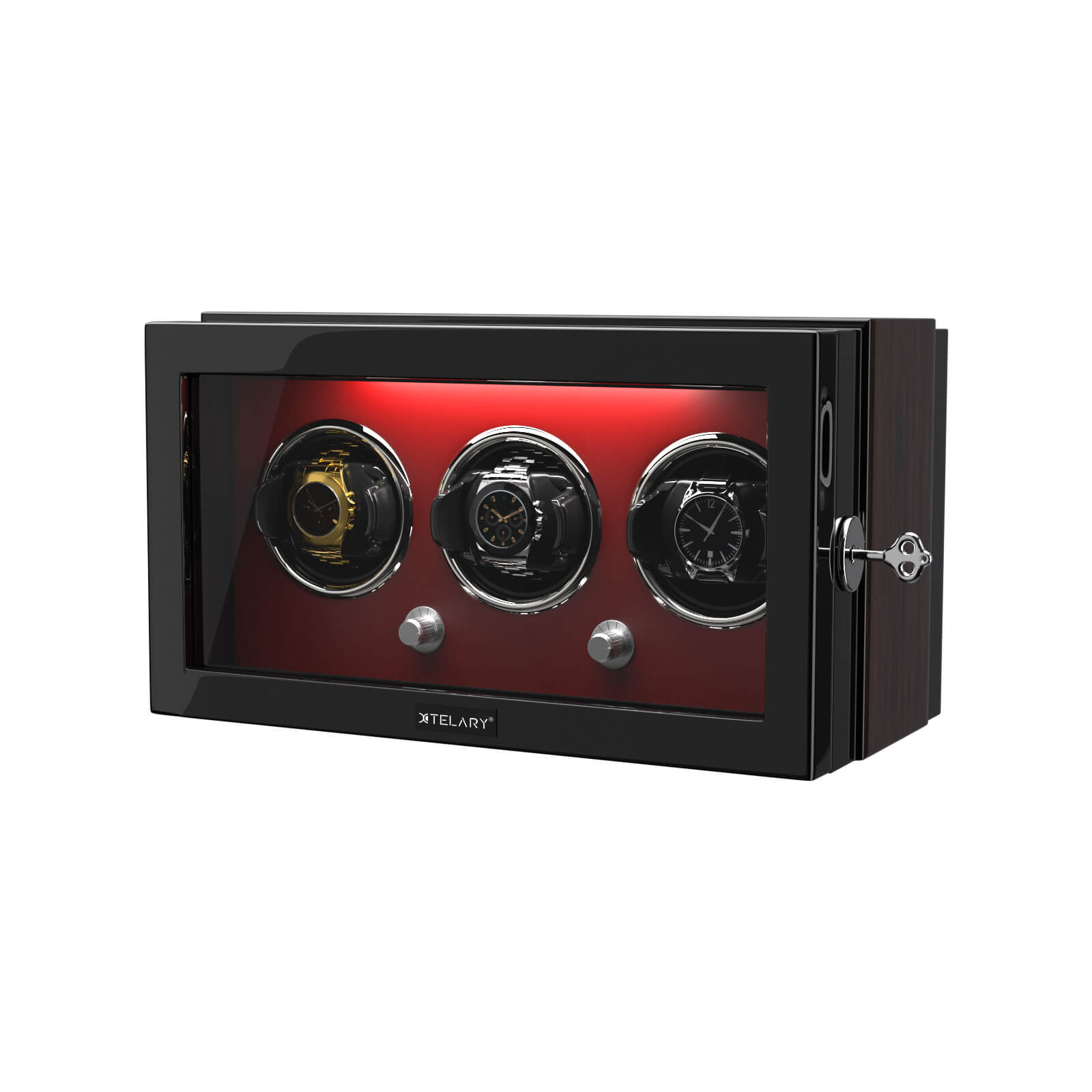 3 Watch Winder for Automatic Watches Quiet Mabuchi Motor with Lock - Red