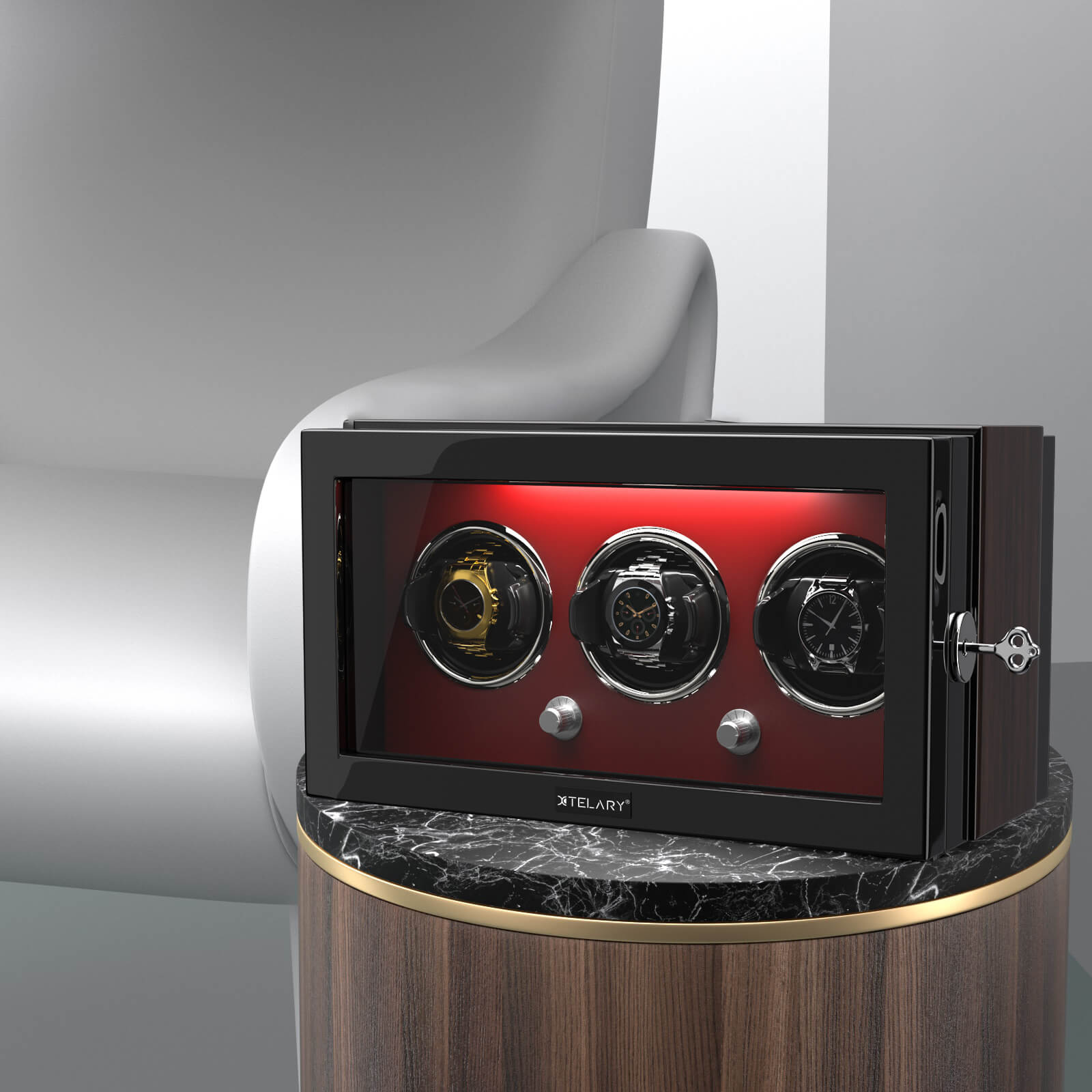 3 Watch Winder for Automatic Watches Quiet Mabuchi Motor with Lock - Red