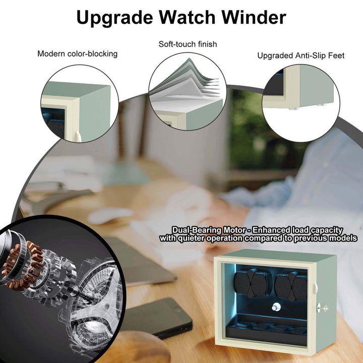Remontoirs de montres de grande capacité avec espace de rangement supplémentaire, lumière LED bleue Aurora