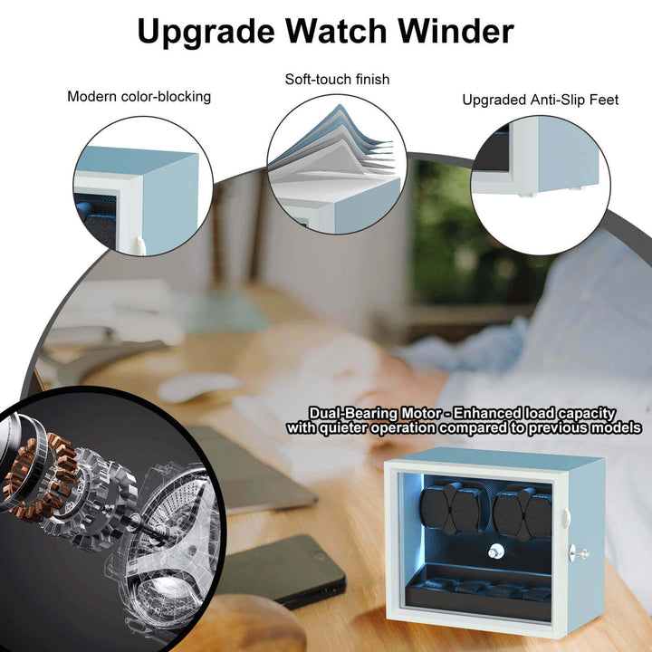 Remontoirs de montres de grande capacité avec espace de rangement supplémentaire, lumière LED bleue Aurora