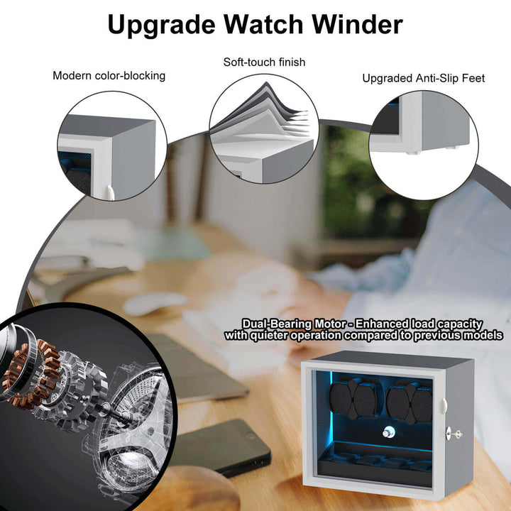 Remontoirs de montres de grande capacité avec espace de rangement supplémentaire, lumière LED bleue Aurora