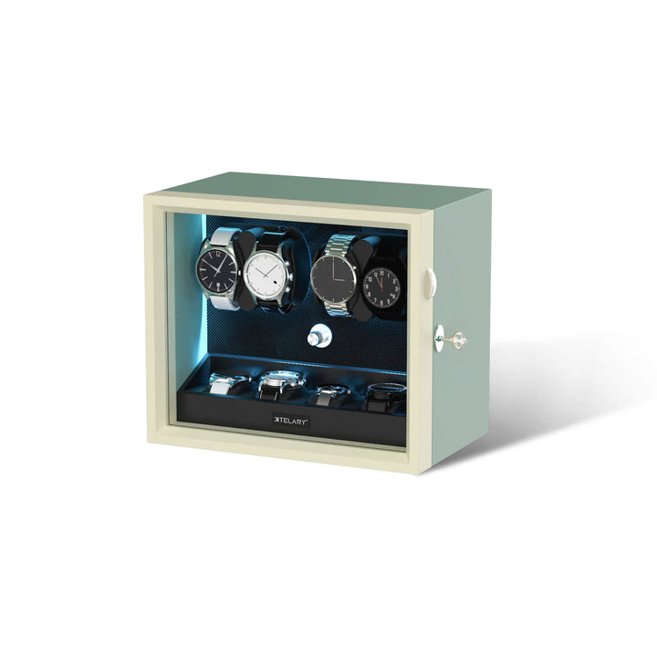 Remontoirs de montres de grande capacité avec espace de rangement supplémentaire, lumière LED bleue Aurora