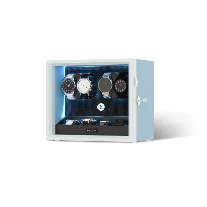 Remontoirs de montres de grande capacité avec espace de rangement supplémentaire, lumière LED bleue Aurora