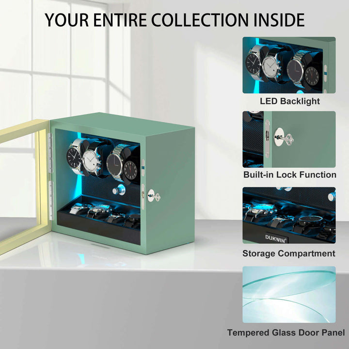 Remontoirs de montres de grande capacité avec espace de rangement supplémentaire, lumière LED bleue Aurora