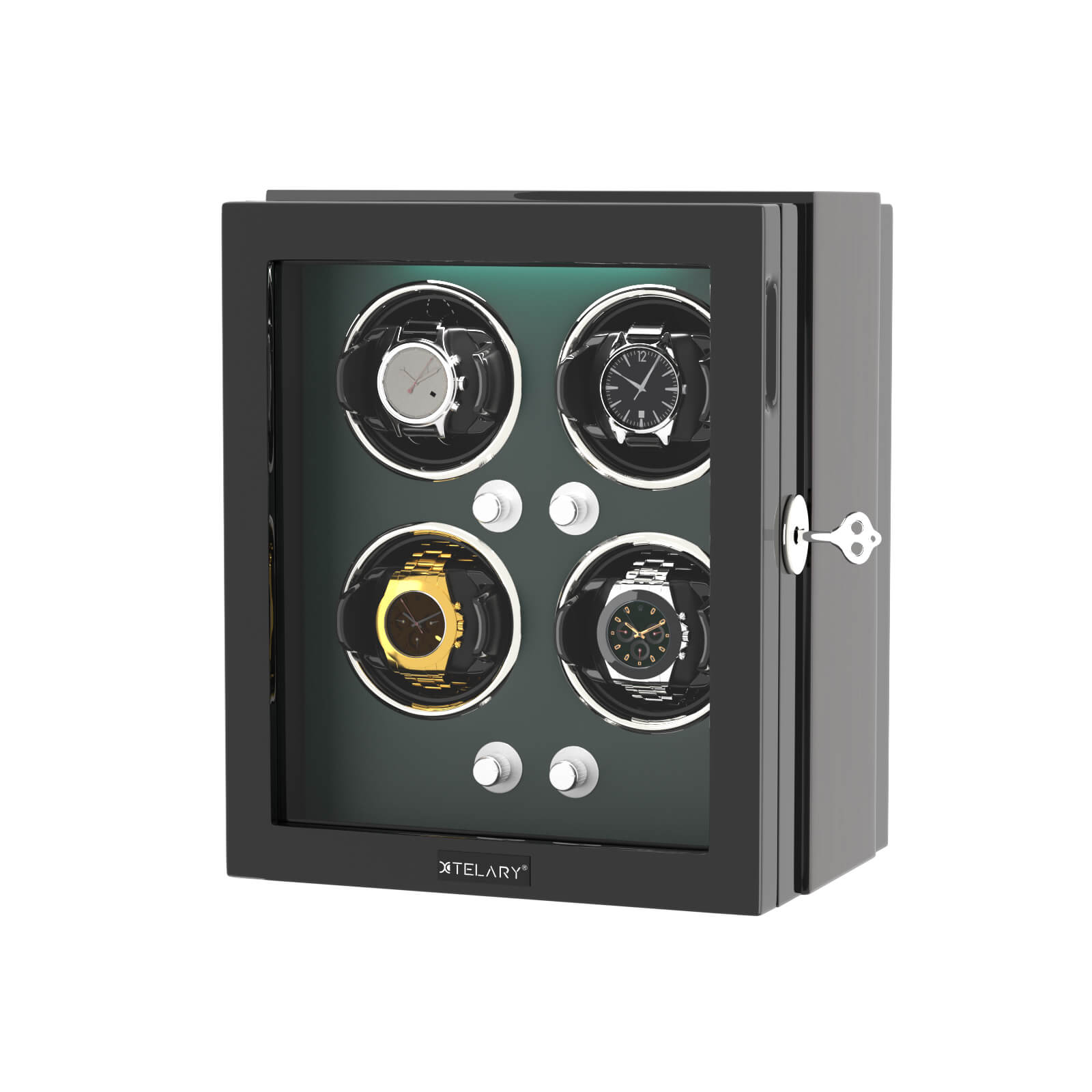 4 Watch Winder for Automatic Watches Quiet Mabuchi Motors with Lock - Green