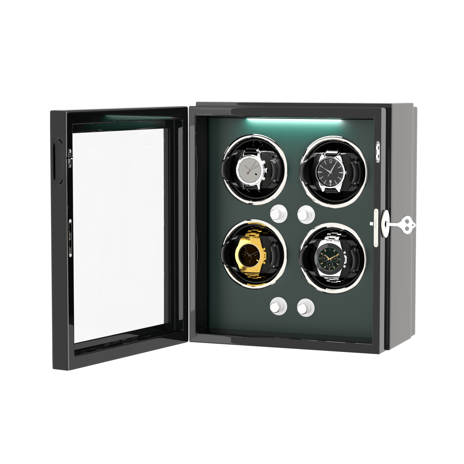 4 Watch Winder for Automatic Watches Quiet Mabuchi Motors with Lock - Green