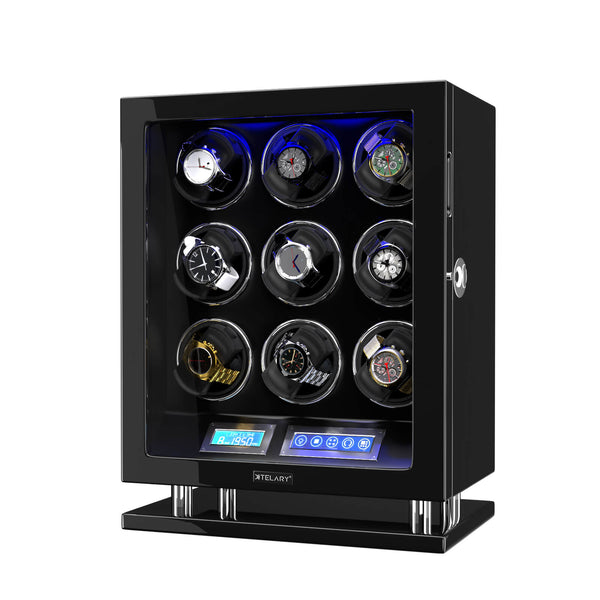 Fingerprint Unlock Watch Winder for 9 Automatic Watches Quiet Mabuchi Motors