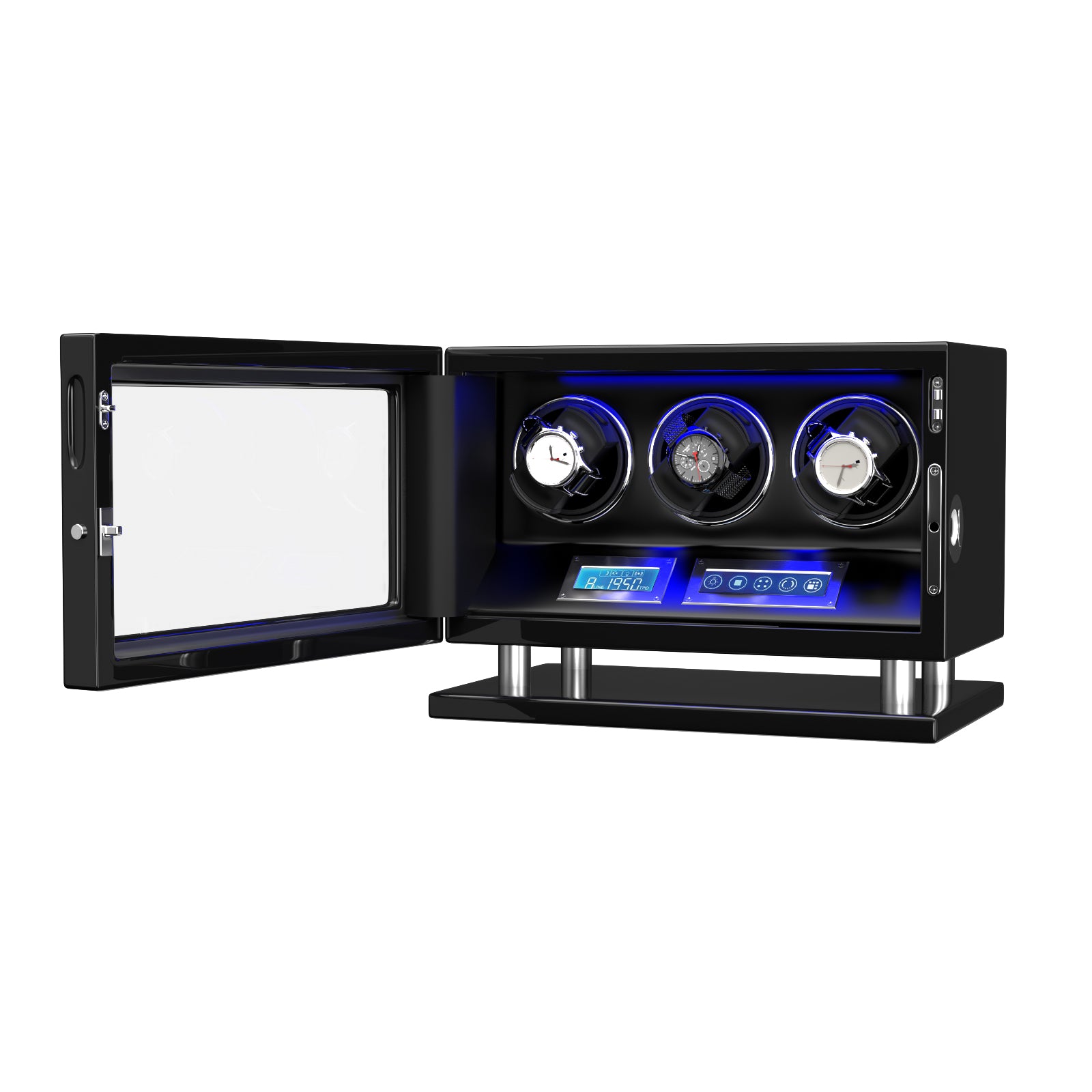 Fingerprint Unlock Watch Winder for 3 Slot Winding Spaces Automatic Watches with LCD Touchscreen Control