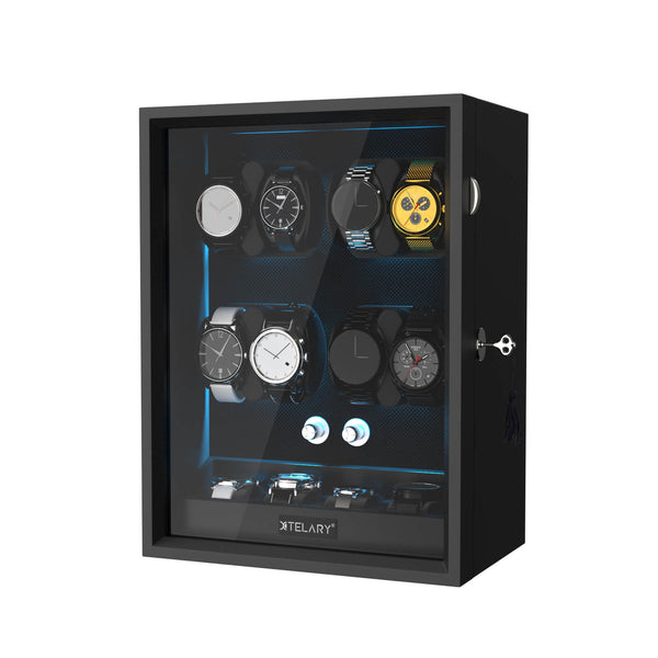 8 Watch Winders for Automatic Watches with 4 Extra Storage Quiet Mabuchi Motor - Black