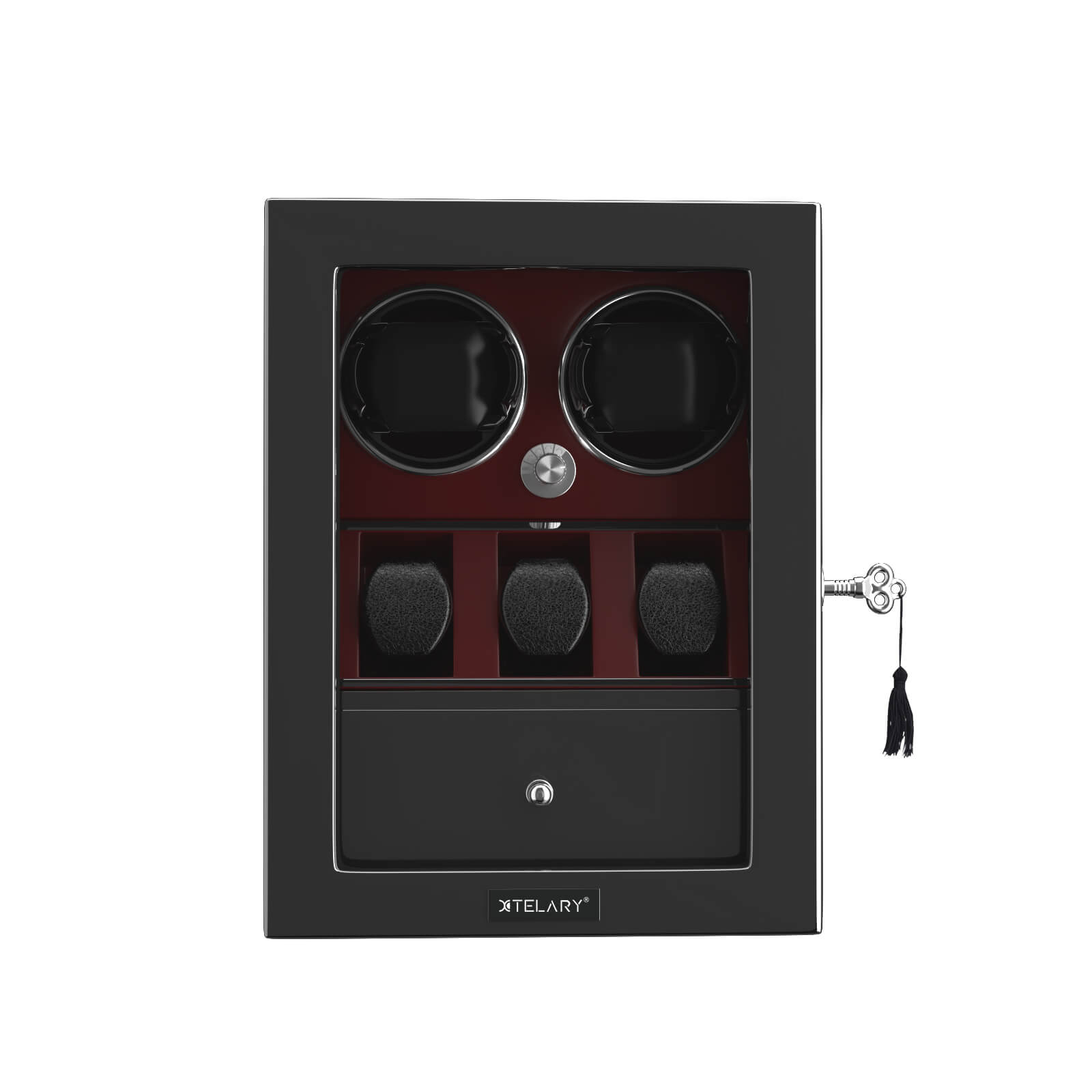 Kompakter Uhrenbeweger für 2 Uhren mit 3 zusätzlichen Aufbewahrungsboxen – Rot
