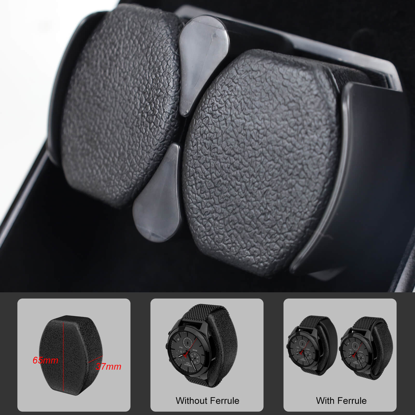 Remontoir double pour montres automatiques avec oreiller en peluche flexible, moteur super silencieux - Noir