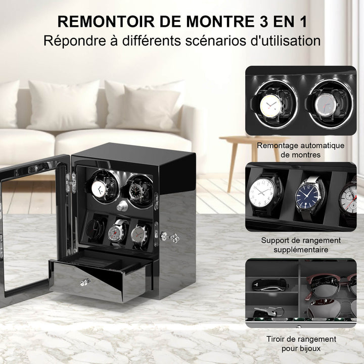 Remontoirs compacts pour 2 montres avec rangement pour 3 montres - Noir