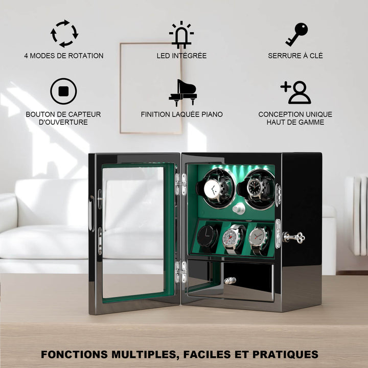 Remontoirs de montres compacts pour 2 montres avec organisateur de 3 montres Moteur Mabuchi silencieux - Vert