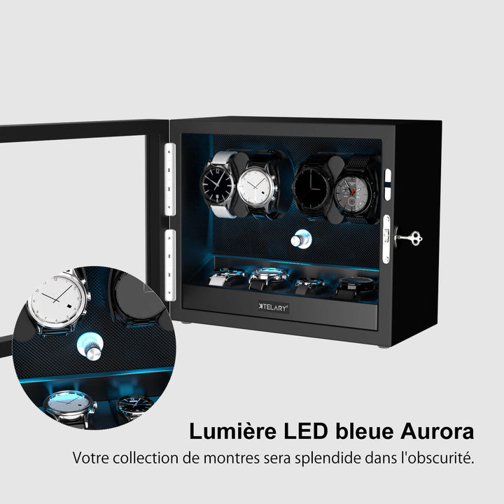 Remontoirs de montres de grande capacité avec espace de rangement supplémentaire, lumière LED bleue Aurora