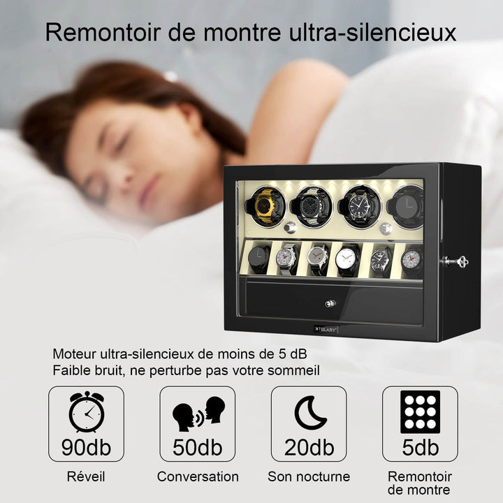 Remontoirs compacts pour 4 montres avec rangement pour 6 montres et éclairage intégré - Blanc