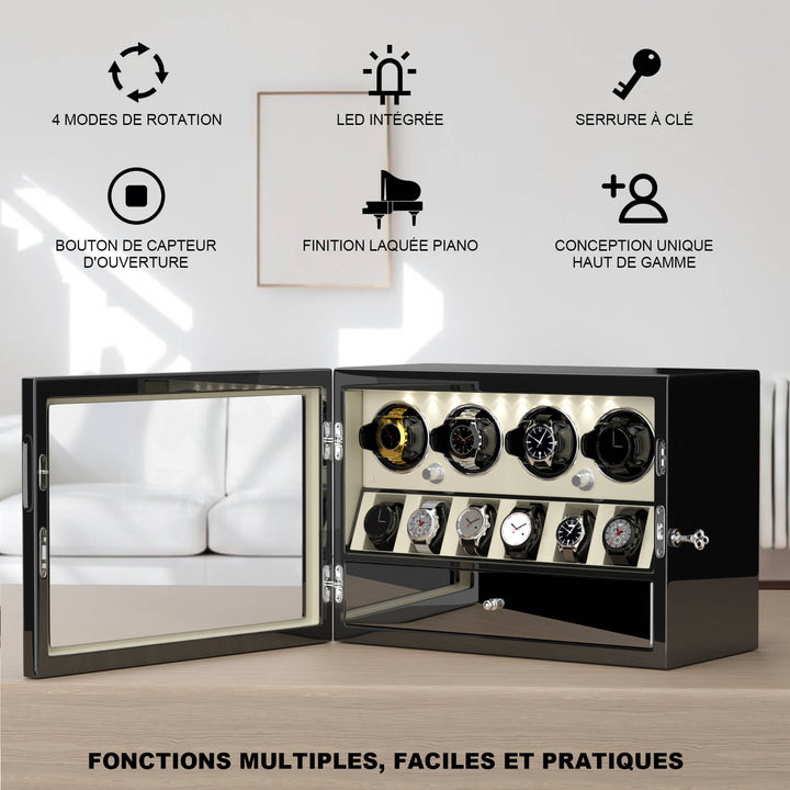 Remontoirs compacts pour 4 montres avec rangement pour 6 montres et éclairage intégré - Blanc