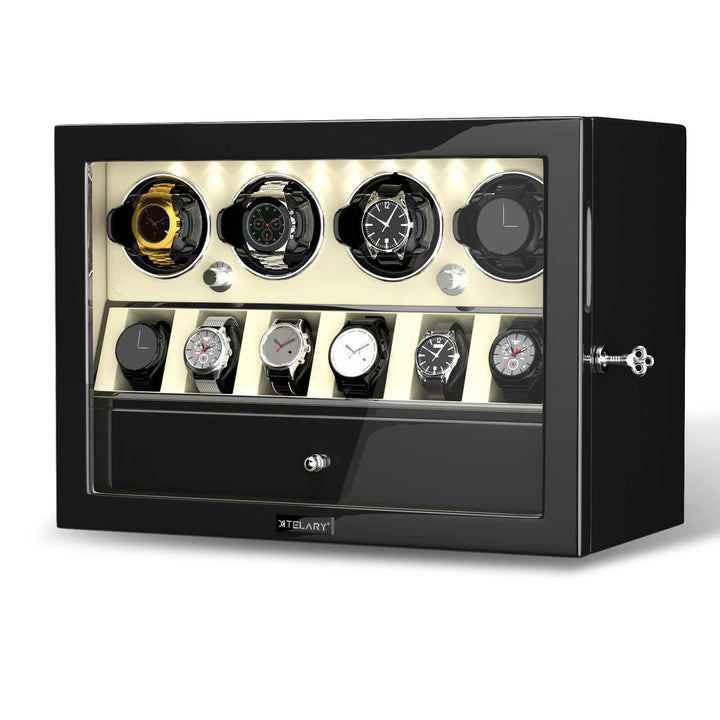 Remontoirs compacts pour 4 montres avec rangement pour 6 montres et éclairage intégré - Blanc