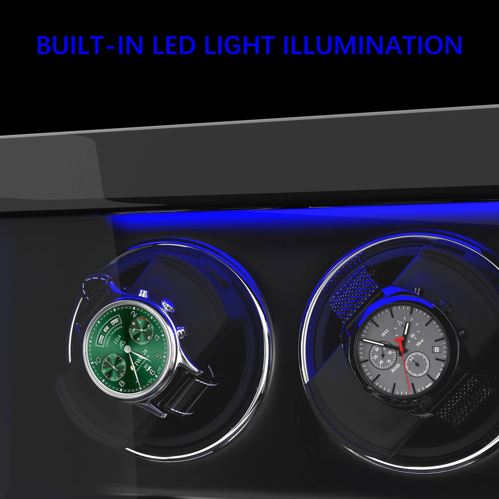 Uhrenbeweger mit Fingerabdruck-Entriegelung für 4 Automatikuhren mit blauem LED-Licht, japanischen Motoren