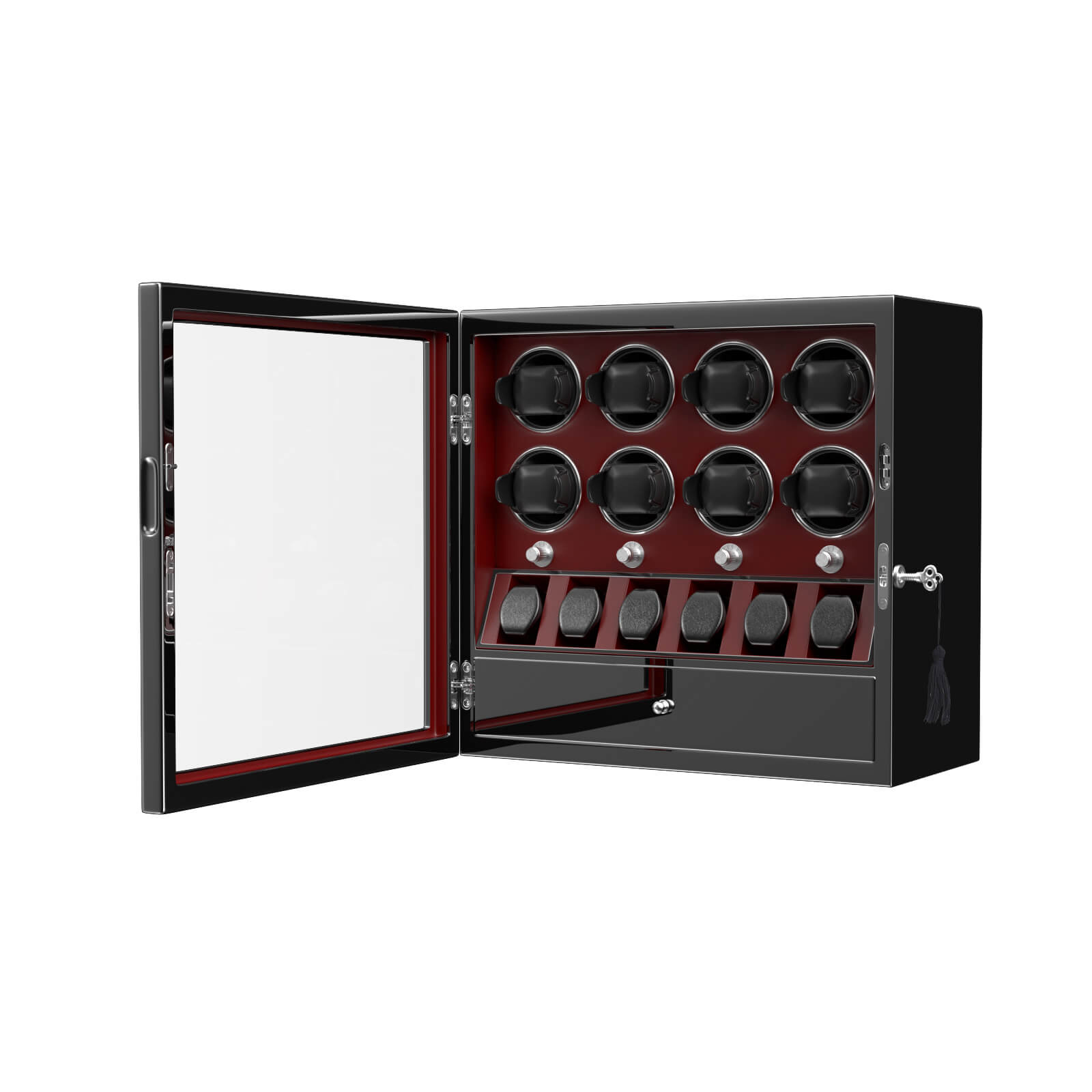 Kompakter Uhrenbeweger für 8 Uhren mit Aufbewahrungsbox für 6 Uhren, automatische Rotation – Rot