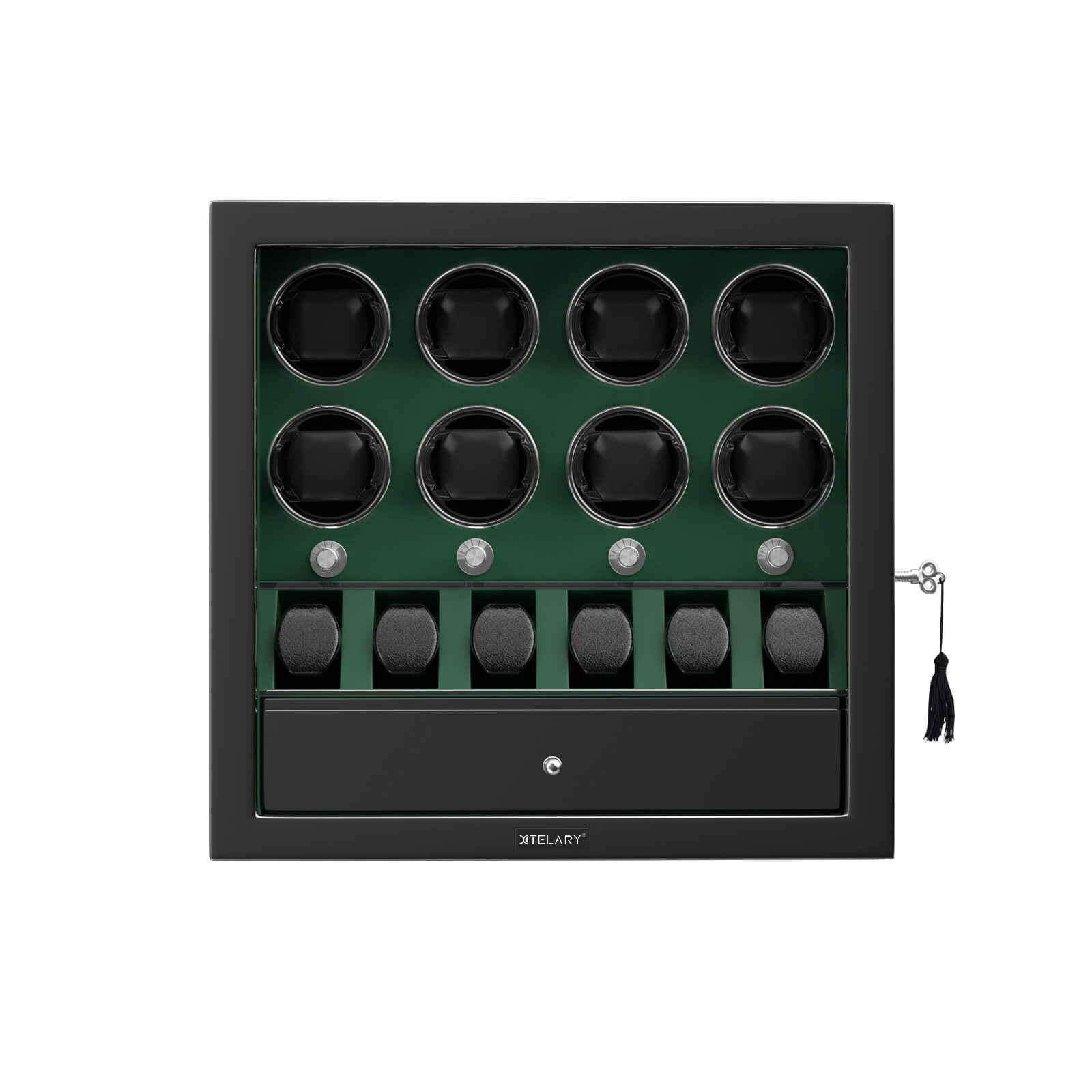 Compact 8 Watch Winders with 6 Watches Organizer Storage Large Space Case - Green