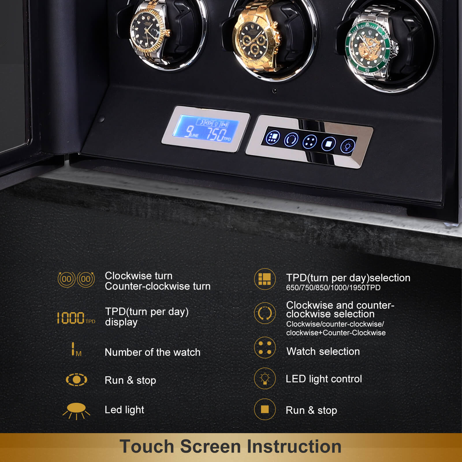 6 Uhrenbeweger mit LCD-Touchscreen-Fernbedienung, leise Mabuchi-Motoren