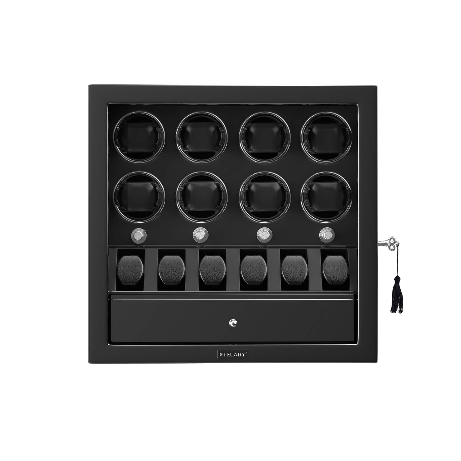 Compact 8 Watch Winders with 6 Watches Organizer Display Case- Black