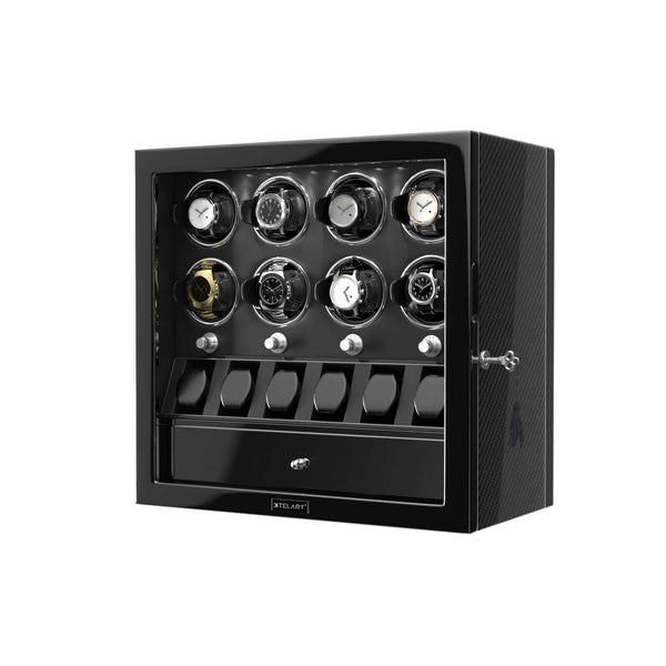 Compact 2 Watch Winders for Automatic Watches with 3 Watches Organizer Storage- Black