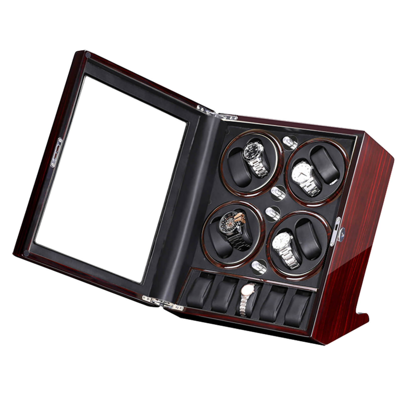 Modern Watch Winders for 8 Automatic Watches with 5 Display Storage Spaces Quiet Motor-Ebony&Black