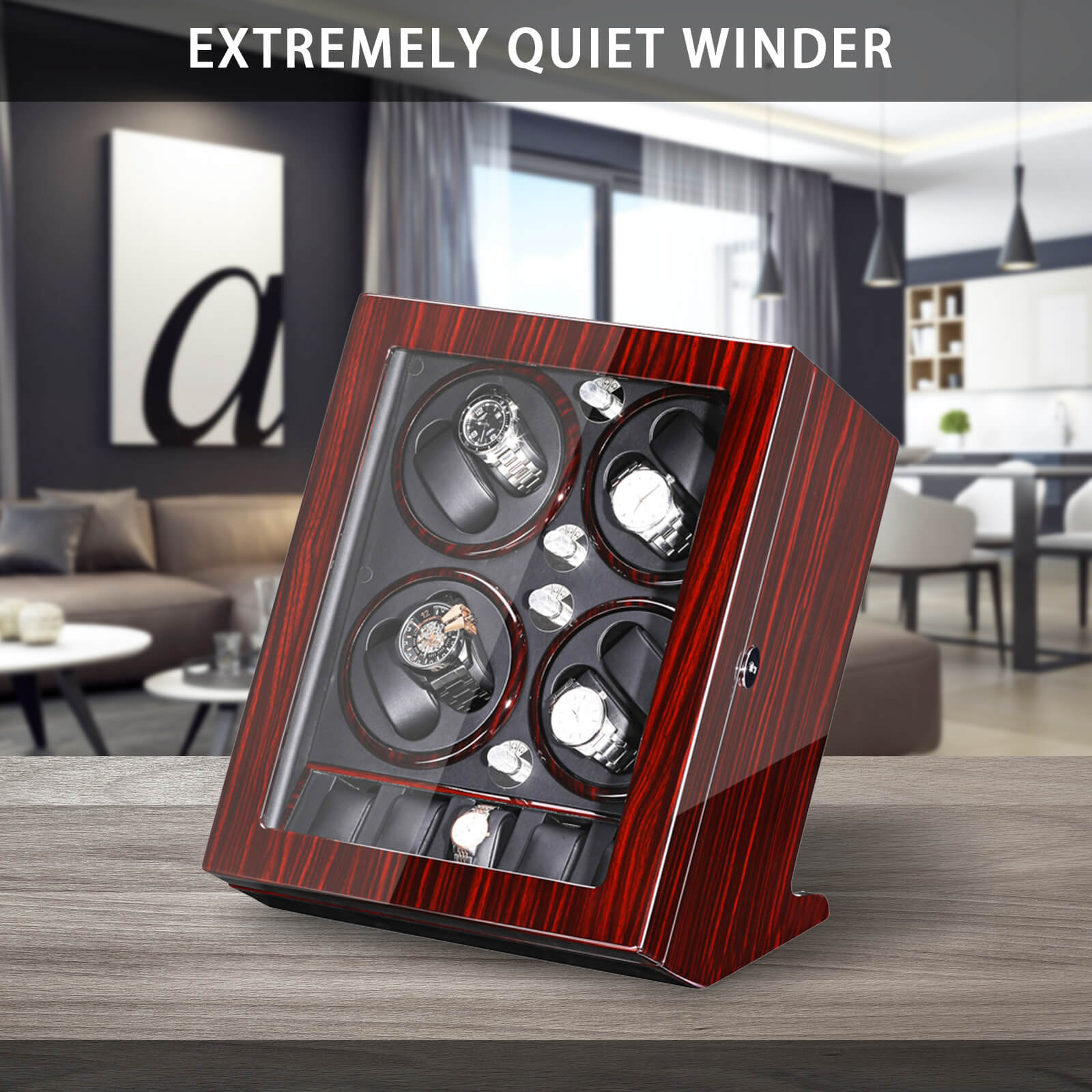 Modern Watch Winders for 8 Automatic Watches with 5 Display Storage Spaces Quiet Motor-Ebony&Black