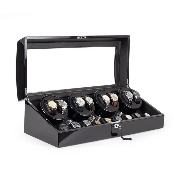 Super Size- 8 Watch Winder with 9 Extra Storage -Black