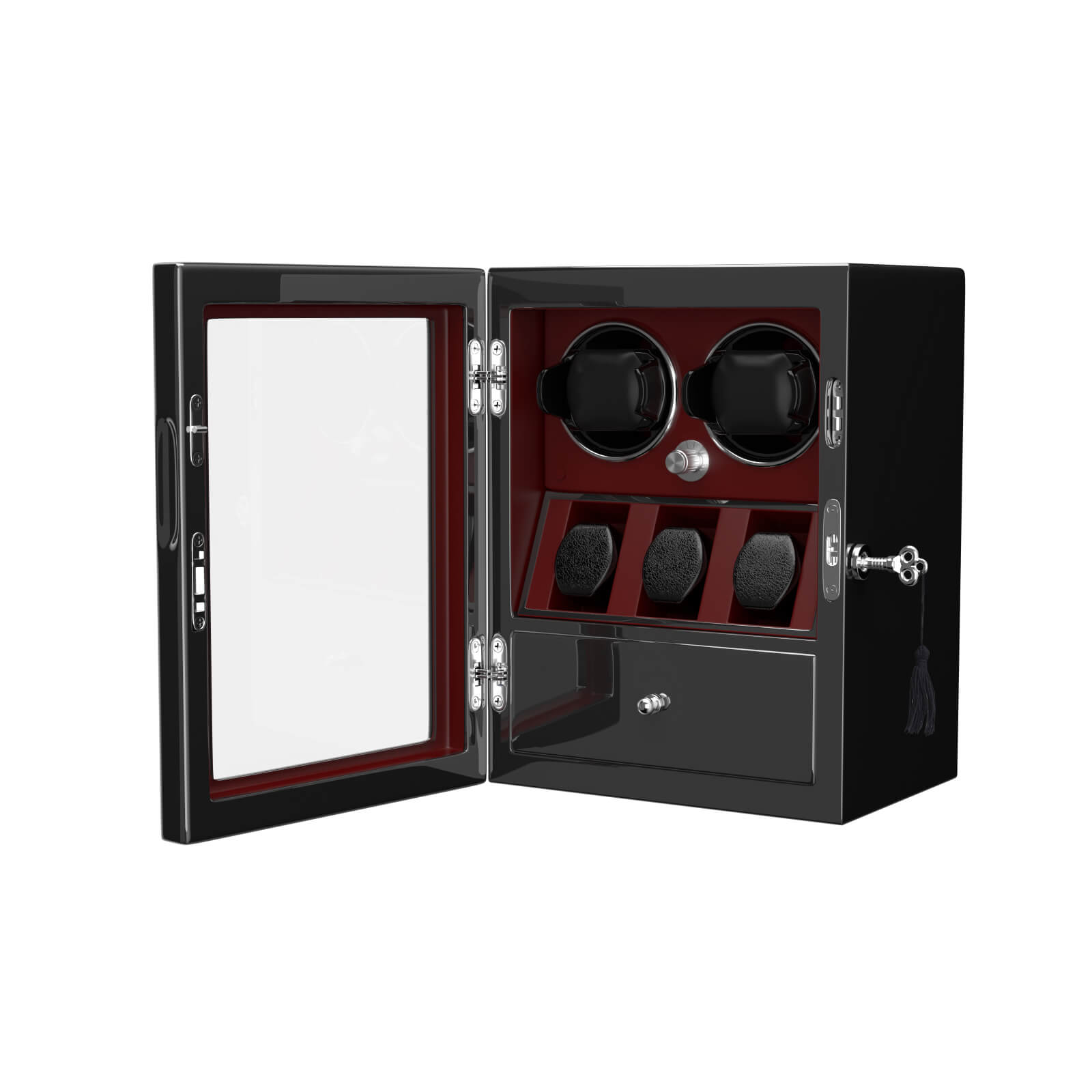 Compact 2 Watch Winders with 3 Extra Storage Case - Red